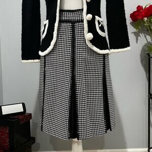 NEW Ann Taylor Career Houndstooth Plaid Paneled Flutter A-line Knee Skirt 0 NWOT